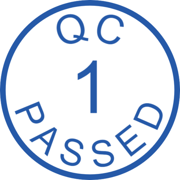 Bilde av QC passed, kontrollstempel for kvalitets inspektør